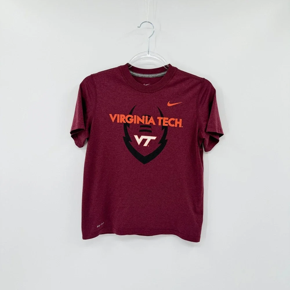 Nike Virginia Tech Hokies Youth M Maroon Dri-Fit Activewear T Shirt Gameday  EUC